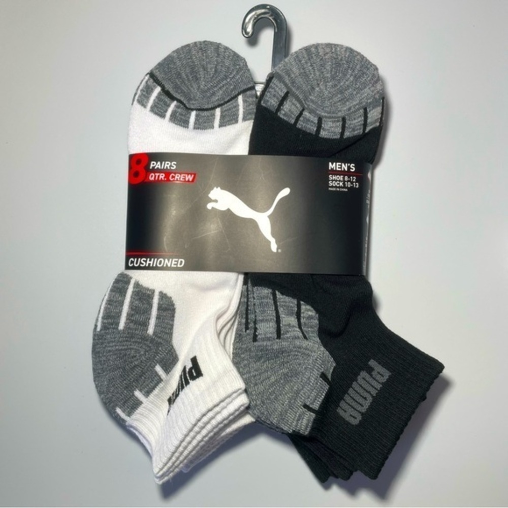 Puma men’s quarter crew socks 8 pack size 8-12 white gray black